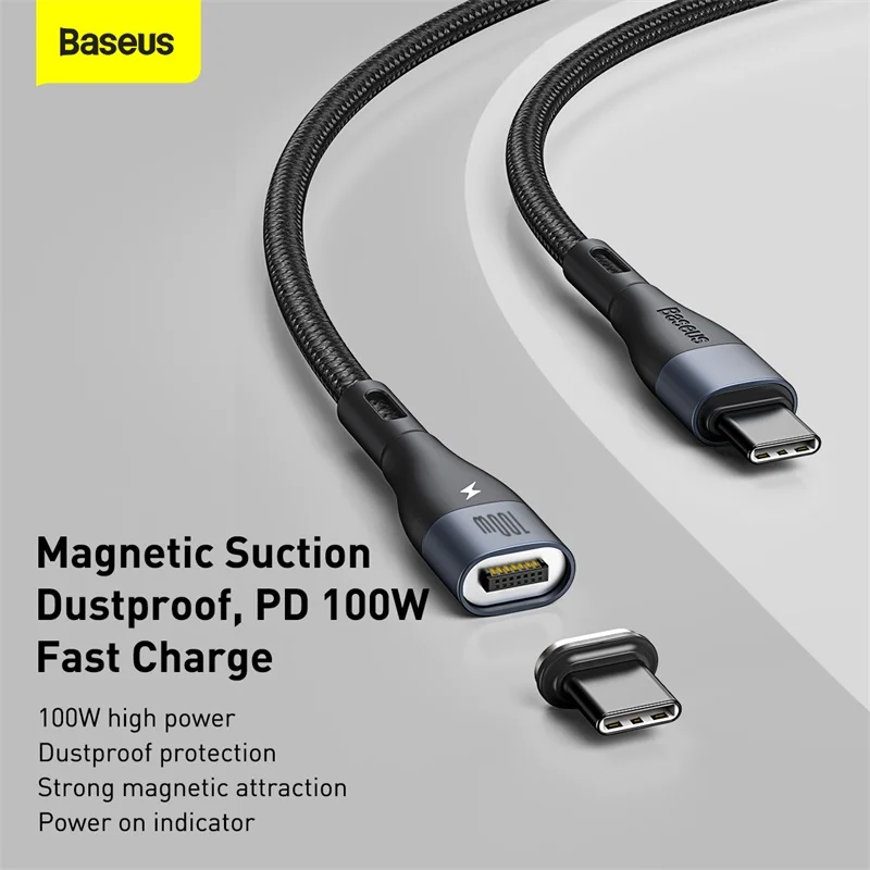 Baseus-Cable de carga magn&eacute;tico de 100W, Cargador r&aacute;pido USB tipo C para Xiaomi Redmi Note, MacBook y iPad-1