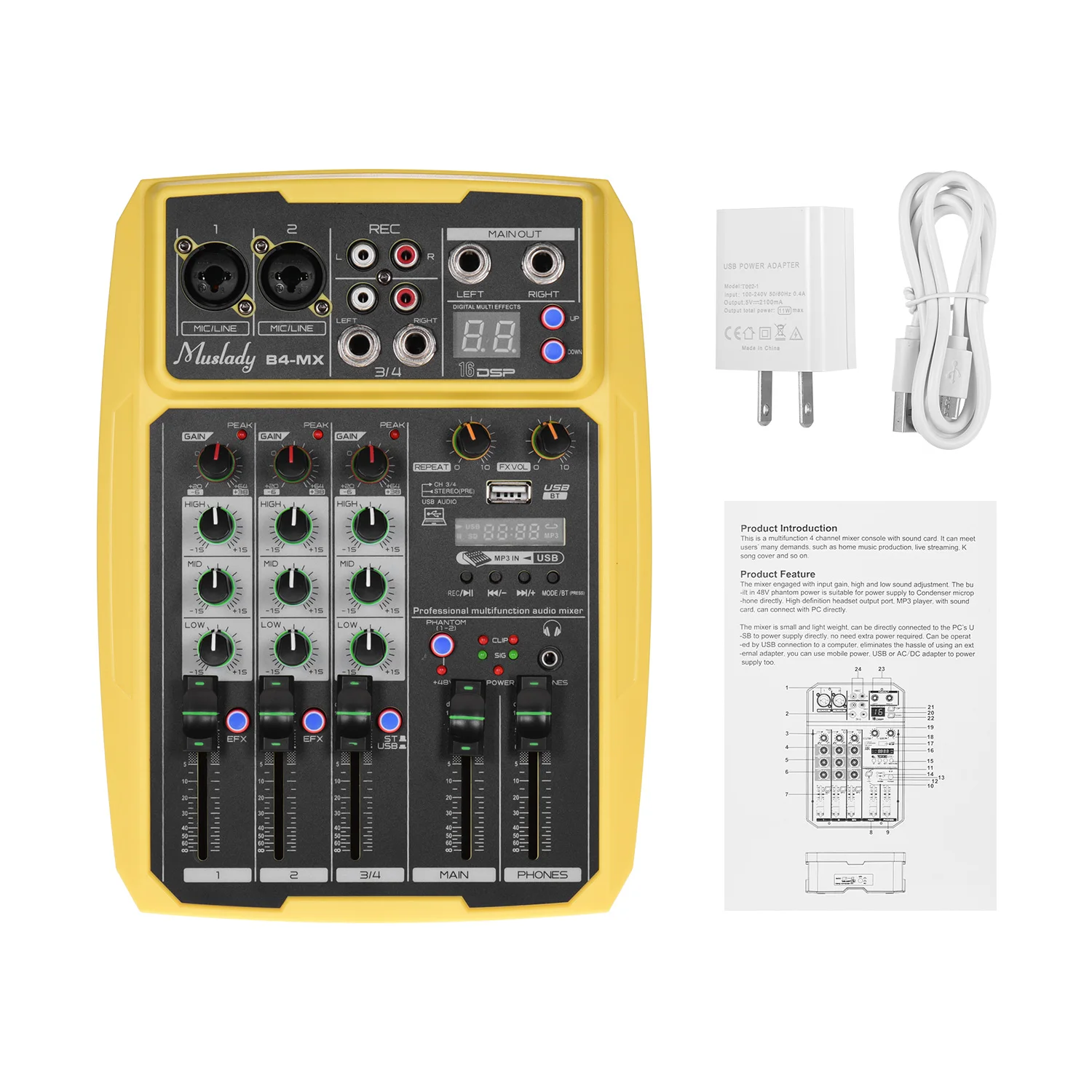 Портативная 4-канальная звуковая карта Muslady микшерная консоль аудиомиксер со