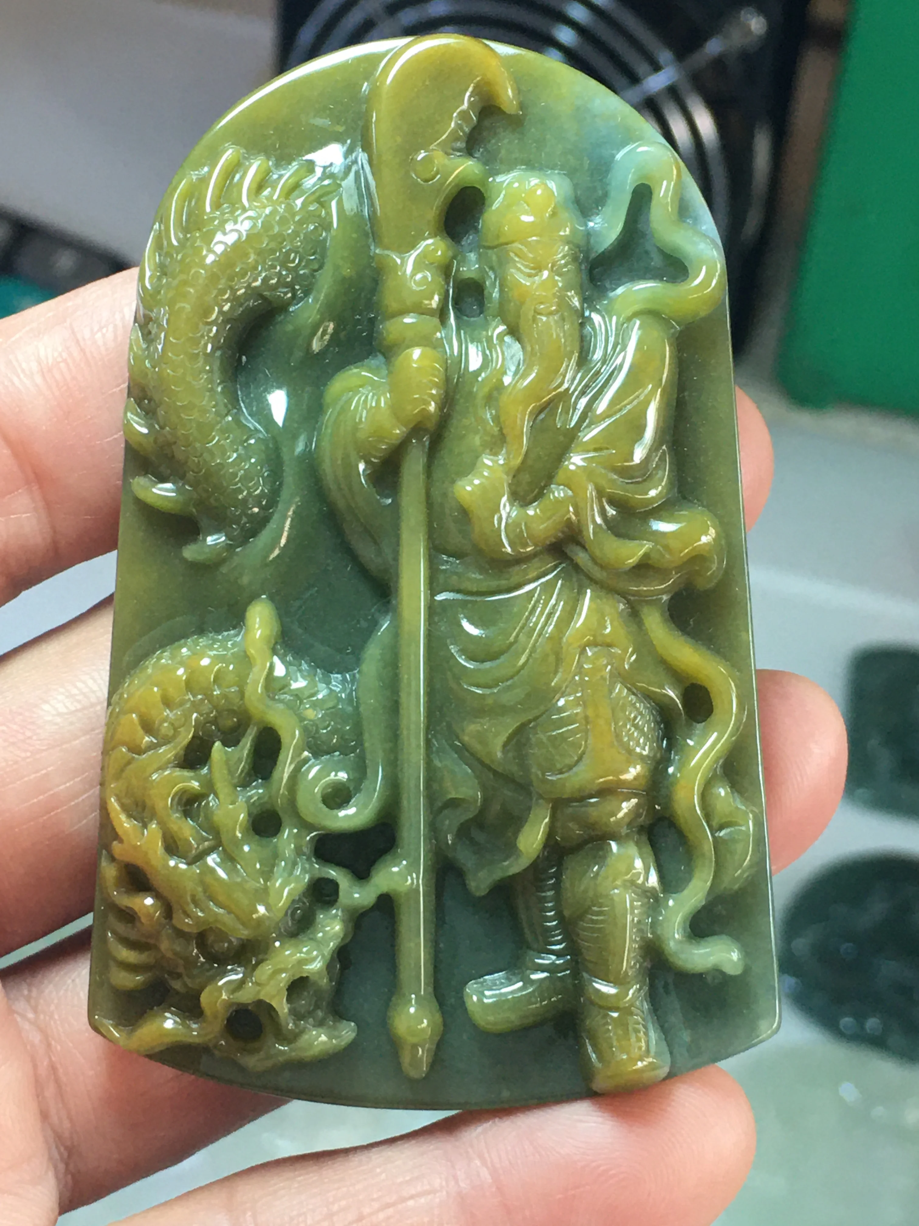 

Natural Myanmar jade 7A HandCarved jade guan gong dragon jadeite green jade pendant jade necklace pendants jewelry necklaces men