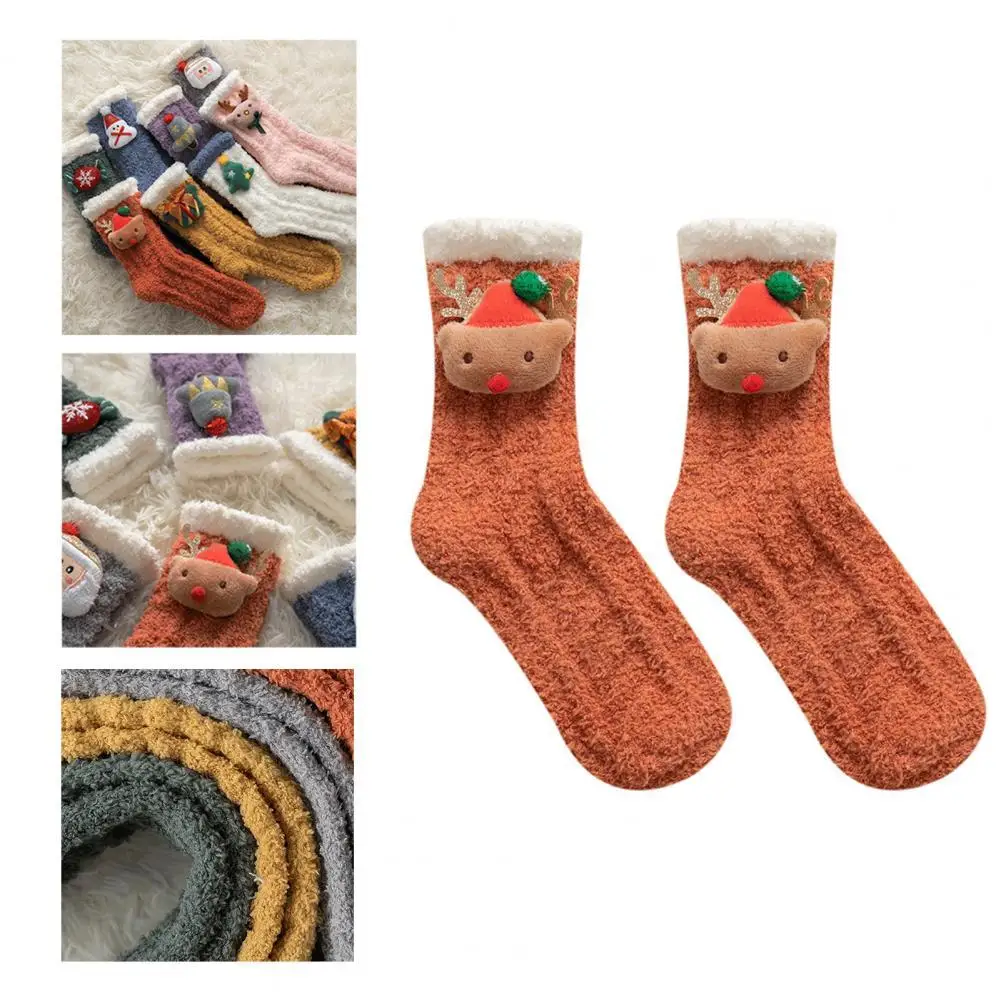 

1 Pair Christmas Fuzzy Socks Durable Breathable Floor Slipper Socks High Tube Adorable Fluffy Slipper Socks