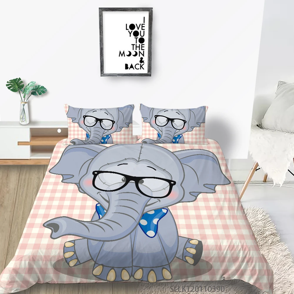 

Sunshine Bedding Set King Size Elephant Design Duvet Cover Set Modern Home Bed Set For Kids Children Bedroom Decoration