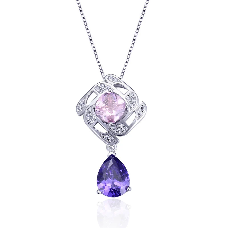 

925 sterling silver AAA CZ Purple Water drop Zircon Pendant necklaces Elegant S925 silver wedding engagement Party jewelry gift