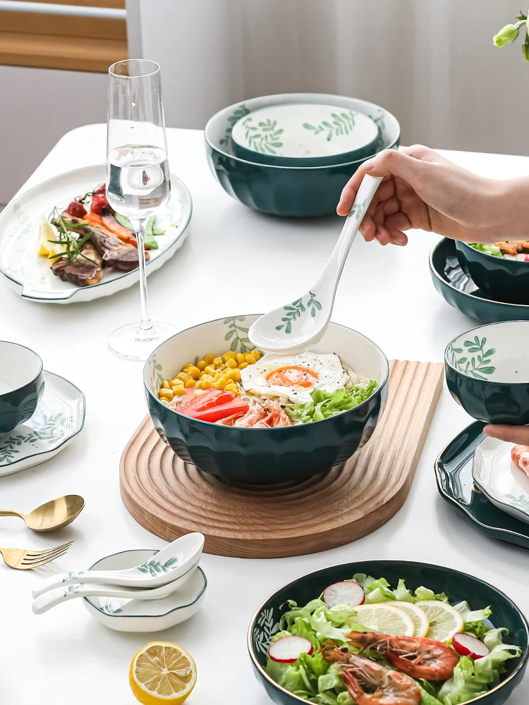 

Qingzhi ceramic bowl creative personality household Nordic tableware set combination rice bowl soup bowl vegetable plate