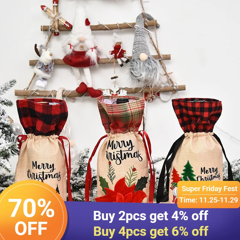 

Christmas Decorations Wine Bottle Bag Table Home Decoration Wine Bottle Cover Santa Claus New Year Gift Xmas Navidad Decor