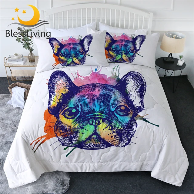 BlessLiving Pug Summer Quilt Set 3D Print Cartoon Animal Thin Quilt Colorful Bedding Set Pet Bulldog Bedspreads Cute Home Decor 1
