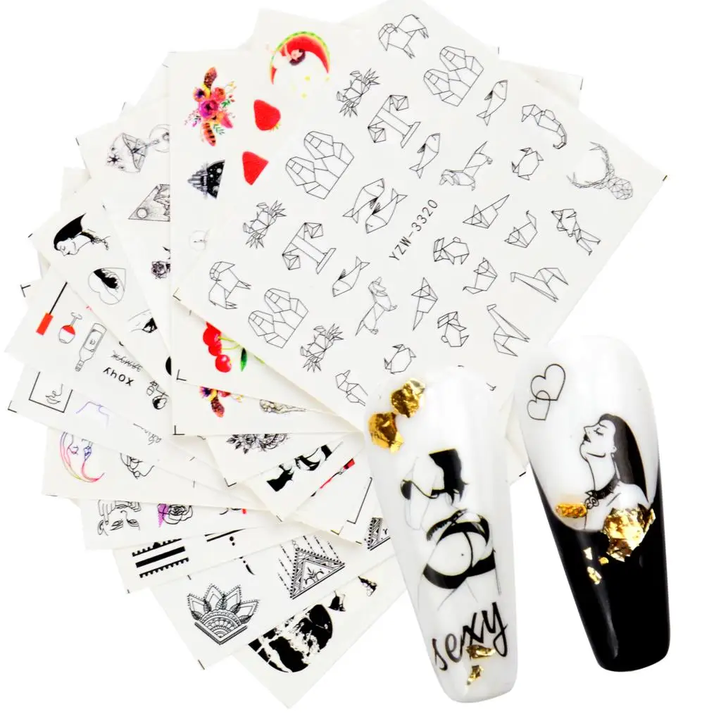 1 пинцет + 12 наклейка на ногти водная цветок Переводные картинки с бабочками