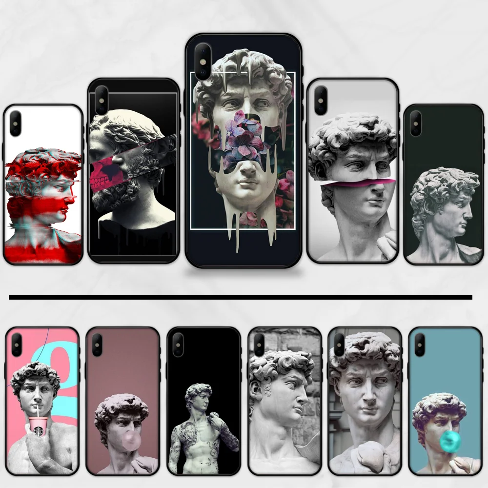 Винтажная статуя Давида Графический мягкий черный телефон чехол для iPhone 5 5S SE 5C 6 6S