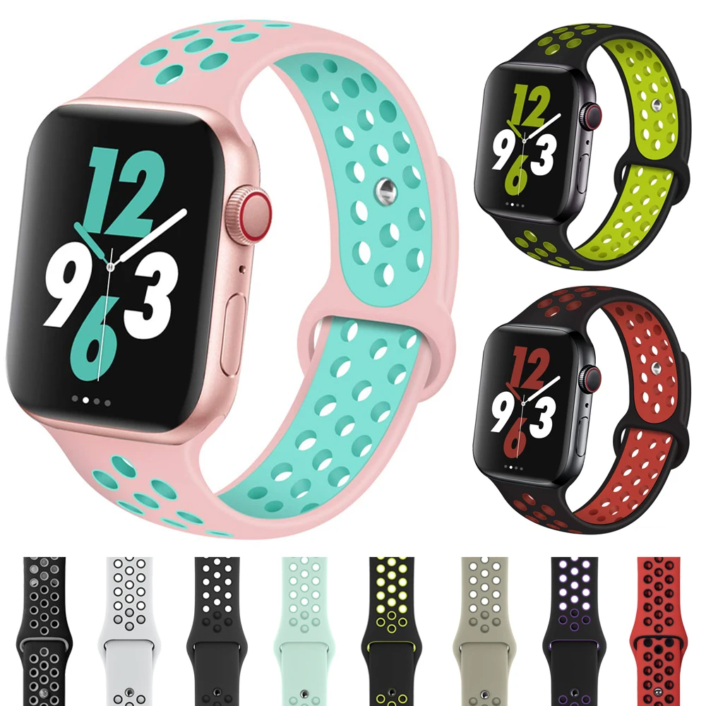 Спортивный силиконовый ремешок для Apple Watch, ремешок для часов Nike, 44 мм, 40 мм, 42 мм, 38 мм, два цвета, сменный ремешок для часов iWatch, серия 5, 4, 3, 2, 1