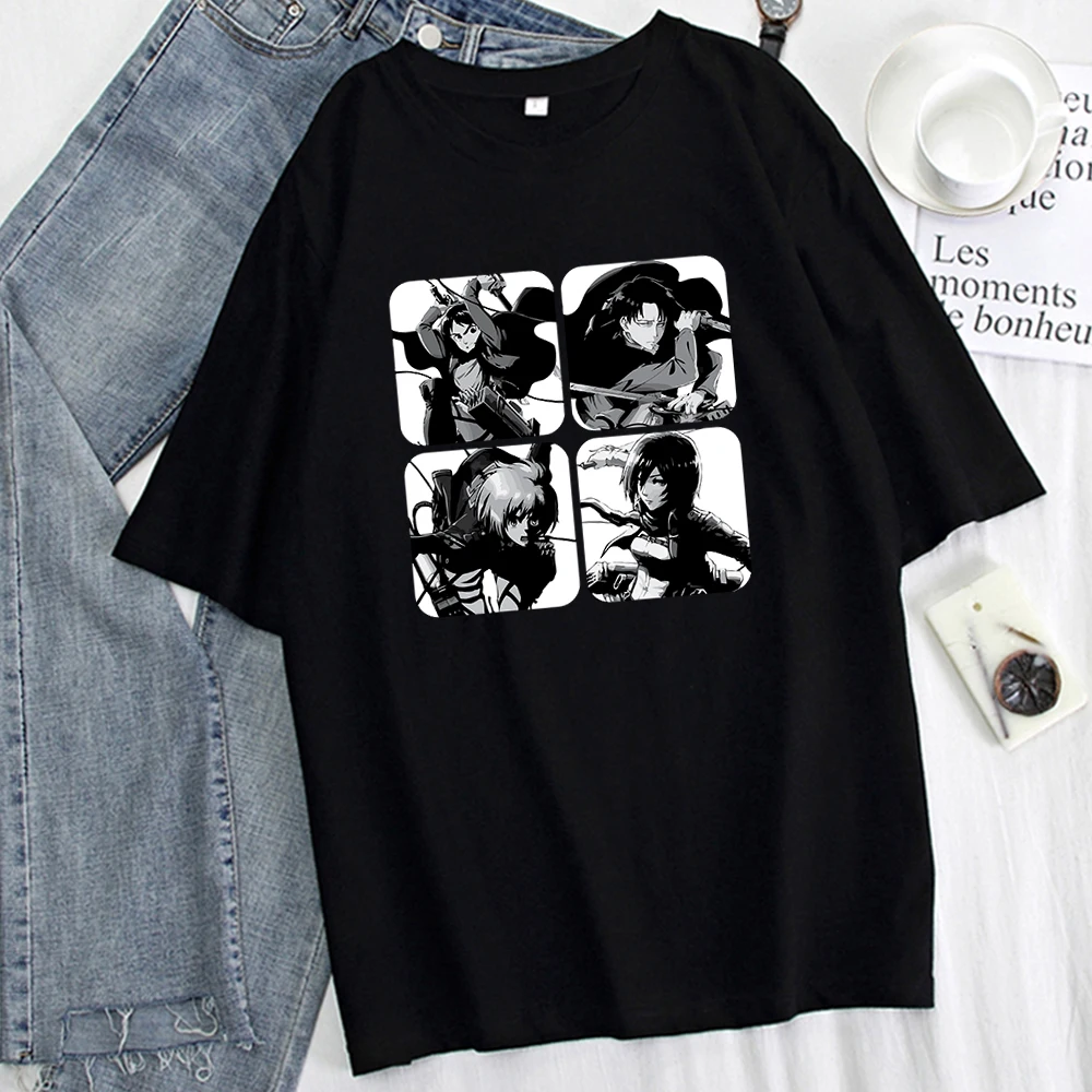 

Женские футболки с принтом «атака на Титанов», летняя футболка большого размера в стиле хип-хоп, модная свободная Милая Ретро футболка с кор...