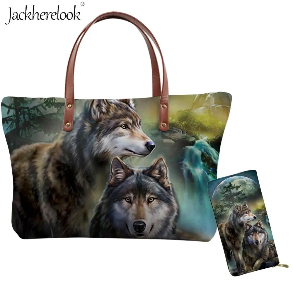 Сумка через плечо и кошелек Jackherelook Wolf с ночным принтом вместительная сумочка