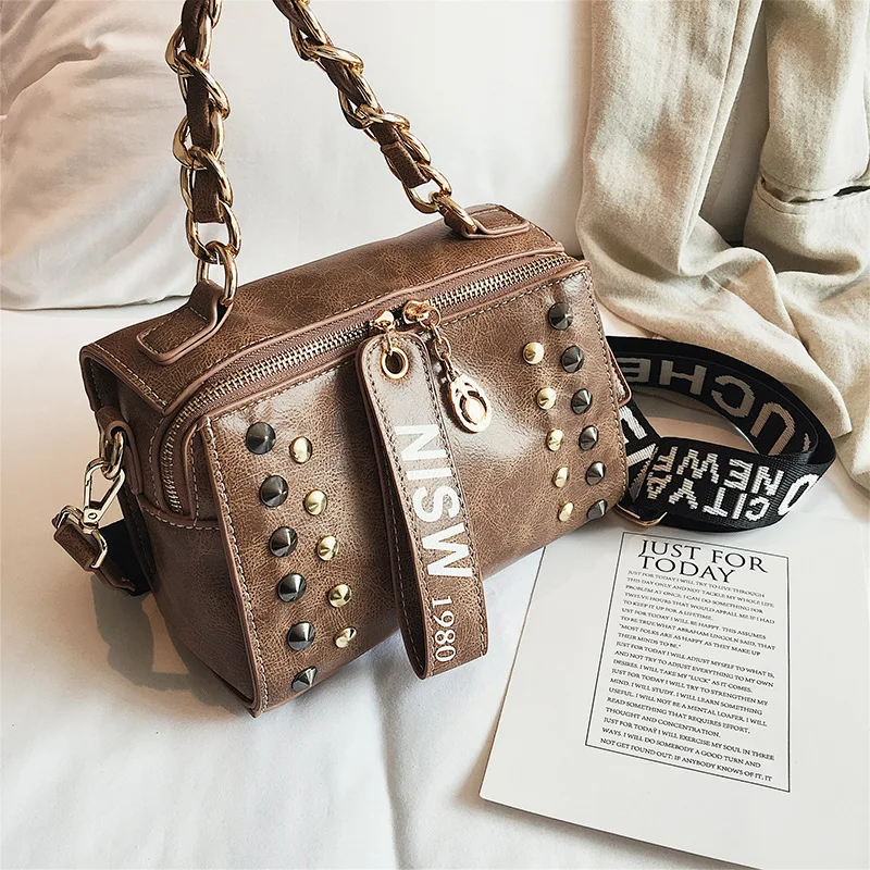 Женские Сумки из искусственной кожи на цепочке модные женские сумки с заклепками