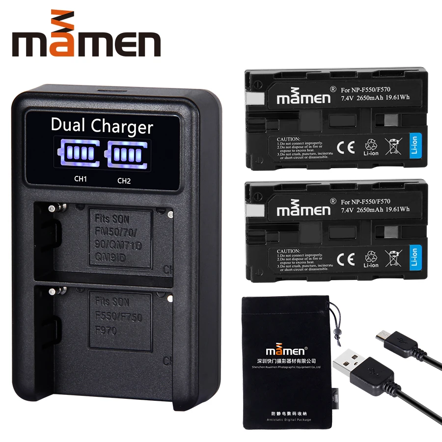 MAMEN 2 шт NP F550 F570 2650mAh аккумуляторная батарея 7 4 v для цифровой камеры + USB lcd двойное