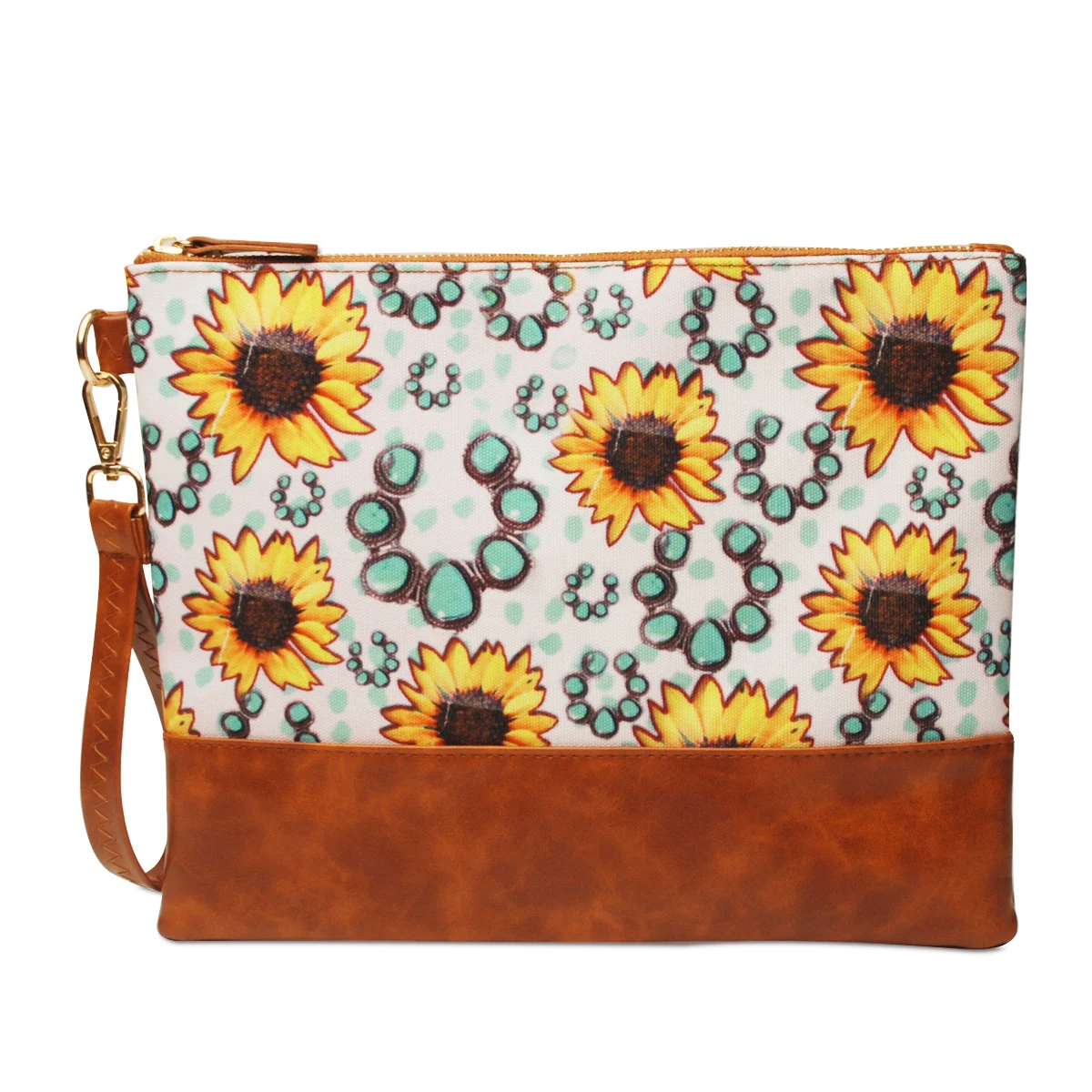 

1PC Dropshipping Sunflower Turquoise Print Canvas Wristlet Bag Cosmetic Bag Make Up Pouch Bags DOM112-1851