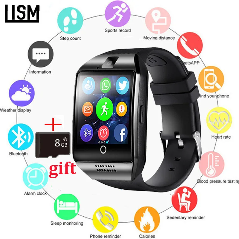 Bluetooth Смарт часы для мужчин Q18 с камерой Facebook Whatsapp Twitter Синхронизация SMS Smartwatch