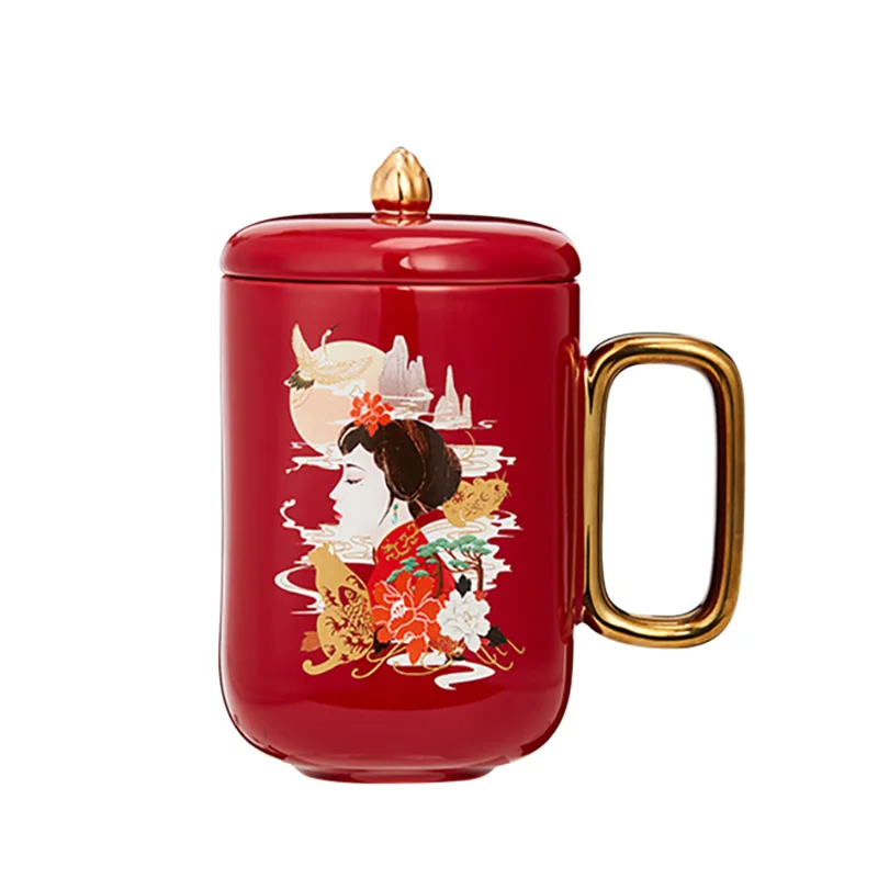 

Creative ceramic mug with lid retro couple gift mug