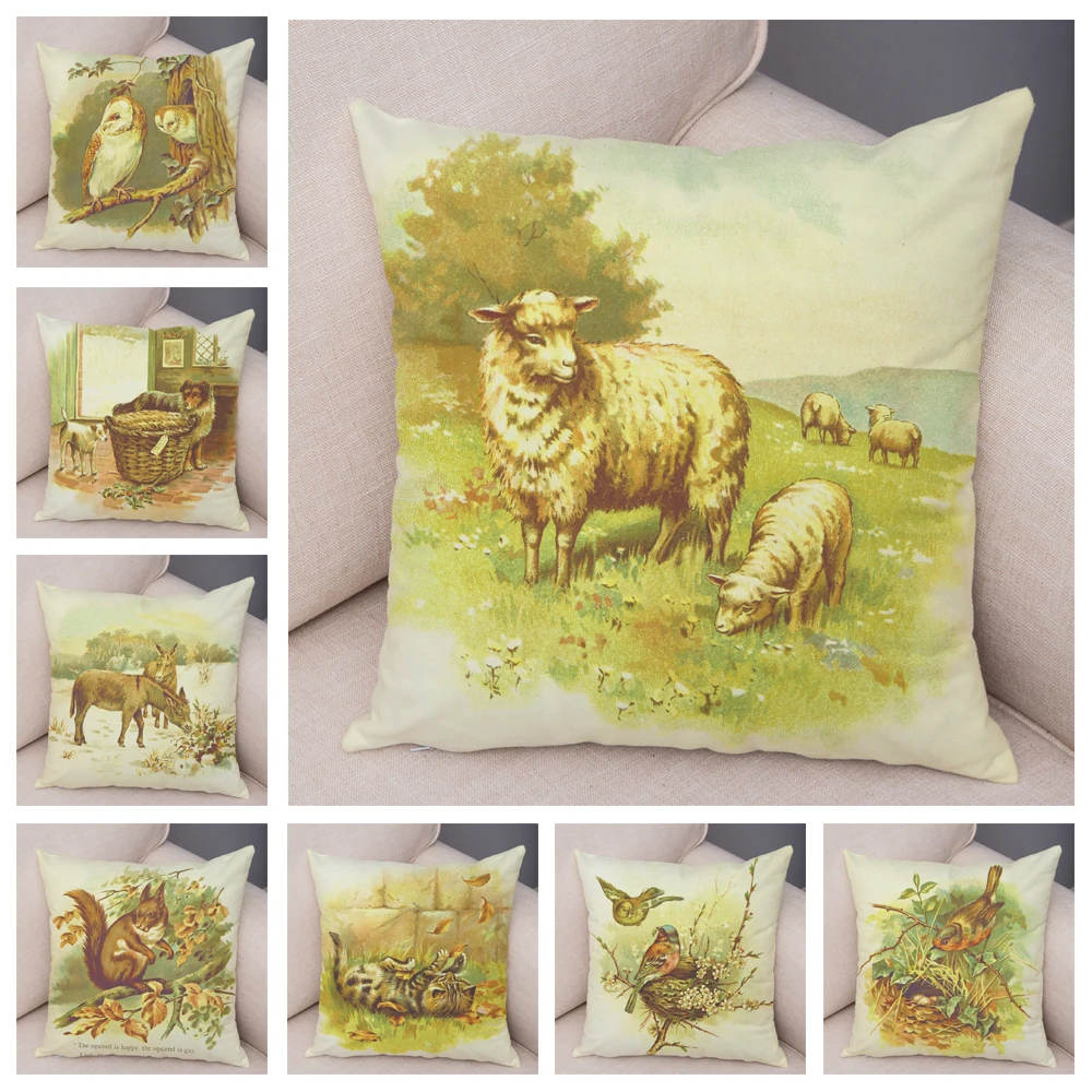 Винтажный плюшевый чехол для подушки в виде собаки овечки совы птицы кота дивана