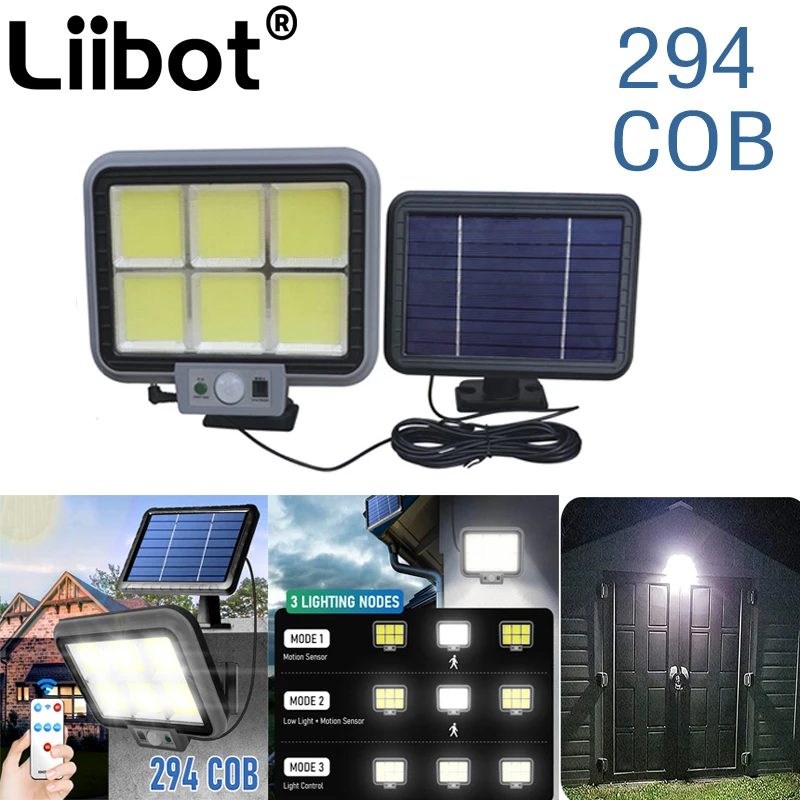

294 COB Outdoor Solar LED Light IP65 Waterproof Motion Sensor Security Light Solar Wall Lights for Yard Garage Garden Lighting
