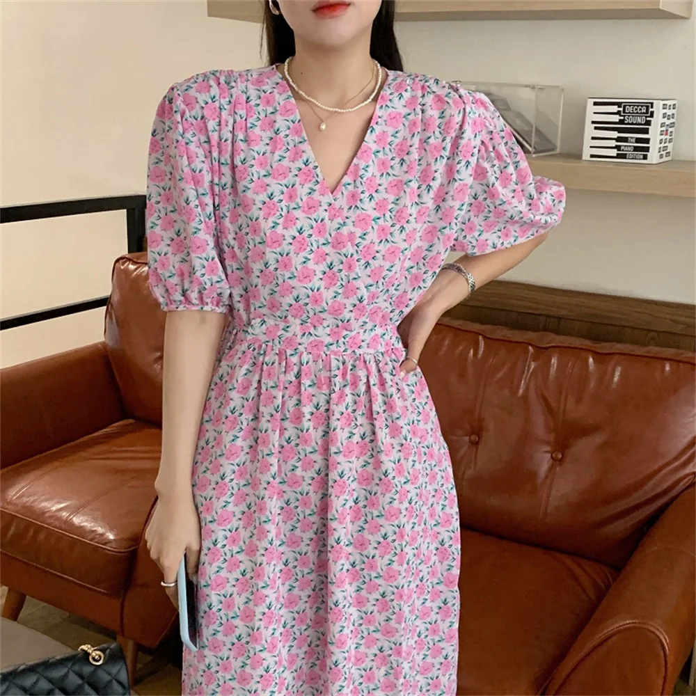 

Женское офисное платье с V-образным вырезом Alien Kitty, длинное приталенное винтажное платье розового цвета с цветочным принтом, лето 2021