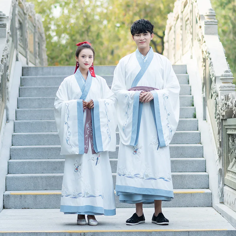 

Hanfu Мужская рубашка с большим рукавом Женская древняя одежда с перекрестным воротником Ru юбка для пары c-suit P class одежда весна
