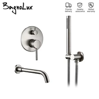 bathtub mixer tap set shower hot and cold bathroom faucet brushed stanless steel diverter with wall mount spout handheld hose