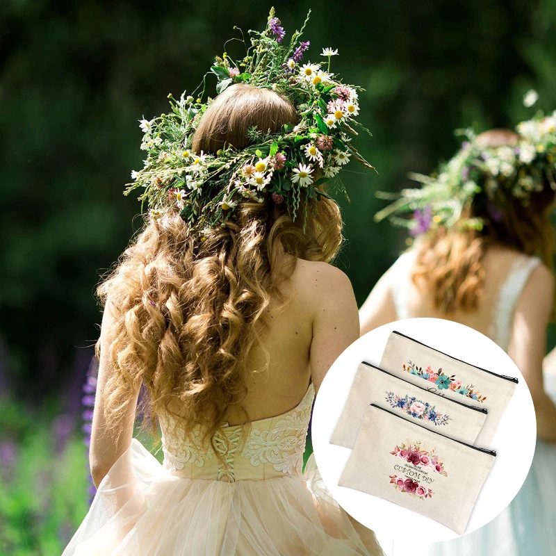 Парусиновая косметичка на молнии для свадебной вечеринки с индивидуальным