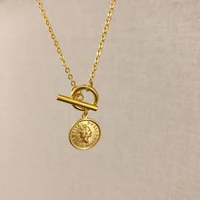 titanium with 18k gold ot chain geo queen coins necklaces women jewelry punk party designer club t show korea japan