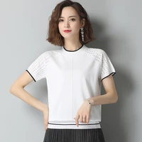 summer womens t shirt top 2022 fashion hollow out short sleeve tee shirts femme tops o neck casual cotton solid tees