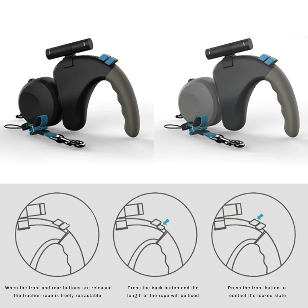 1 шт. двойной выдвижной авто поводок для собак с светодиодный светильник 360