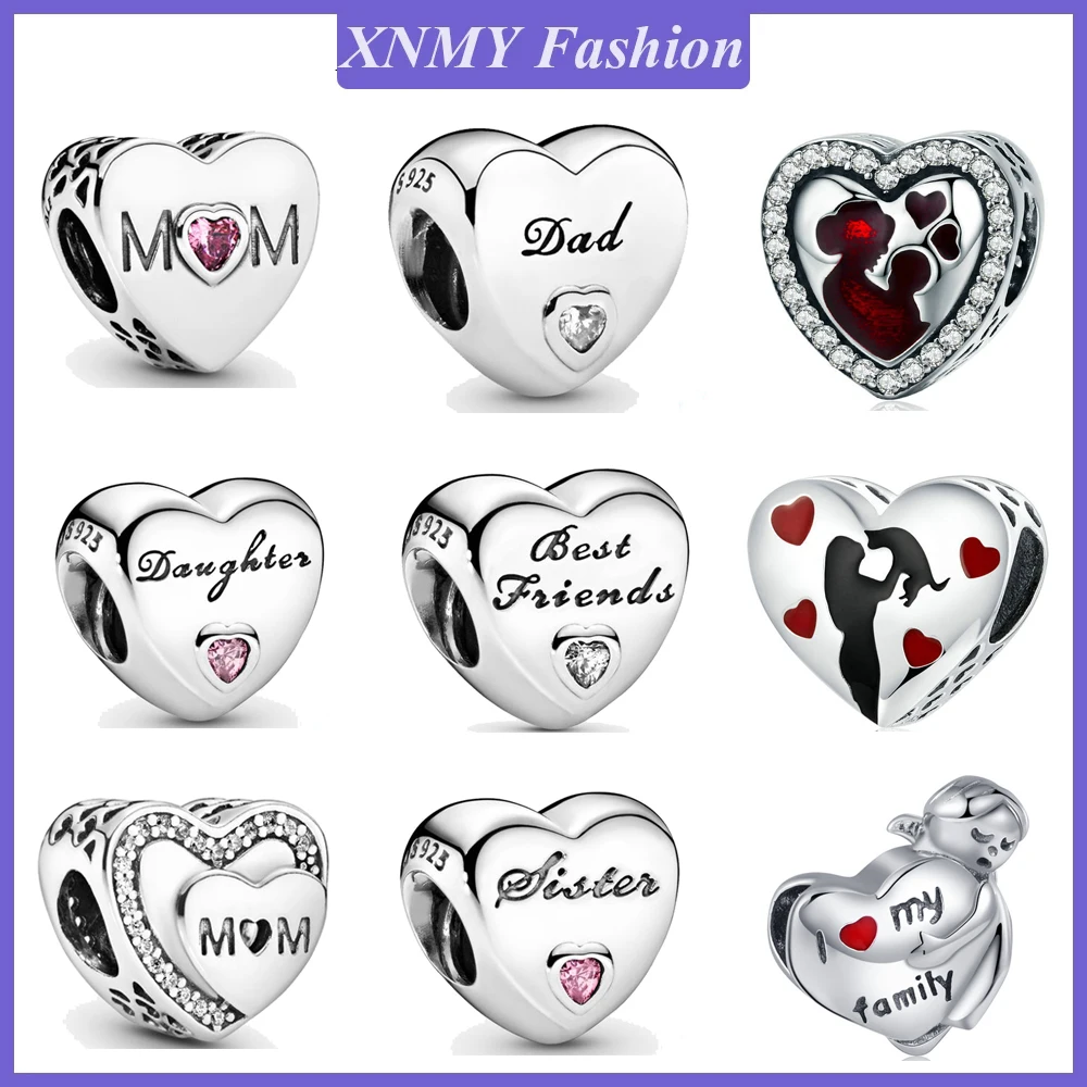 

XNMY, новинка, оригинальное семейное ожерелье с подвеской в виде сердца семейной матери, папы, подходит для браслета Пандоры, ожерелье, женски...