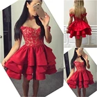 Вечернее платье для выпускного вечера, платье для встречи выпускников с открытыми плечами, официальное красное ТРАПЕЦИЕВИДНОЕ кружевное атласное на заказ