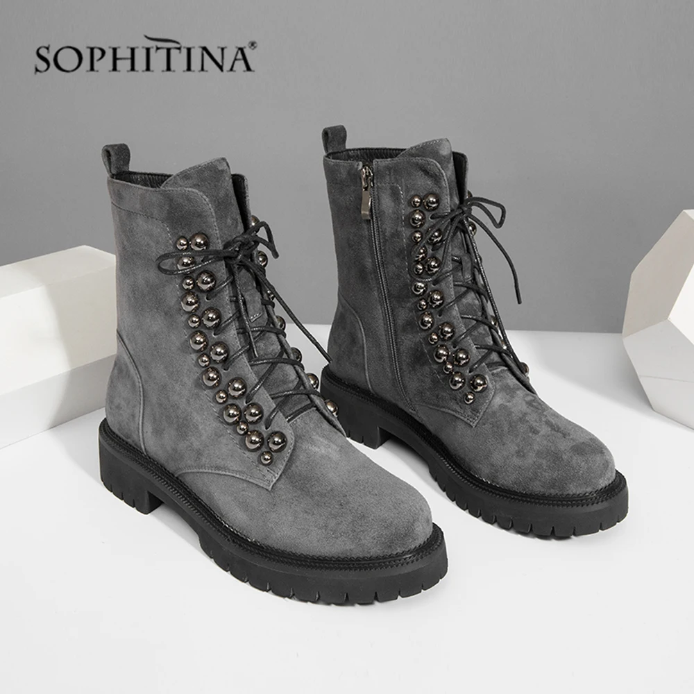SOPHITINA/Специальный дизайн; ботинки из высококачественной натуральной кожи; удобная обувь на шнуровке с круглым носком; новые женские ботильоны; PC492