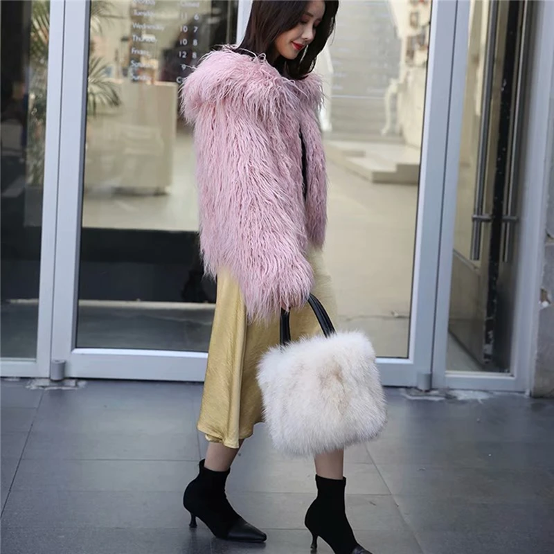 IANLAN женские сумки из натурального меха енота бежевого цвета Сумки натуральной