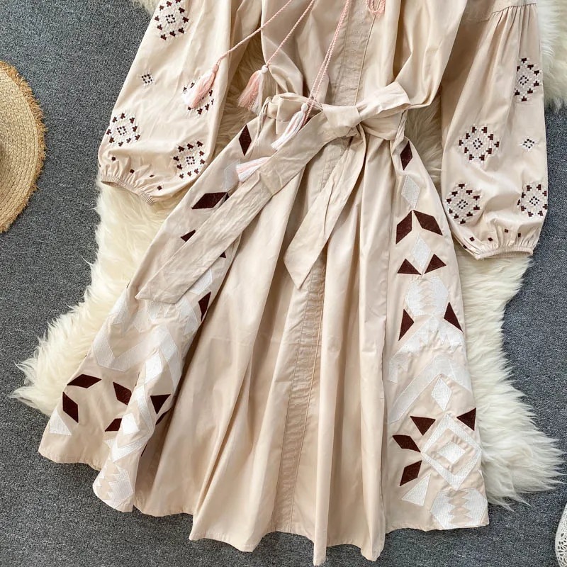 Женское винтажное платье с вышивкой SINGRAIN повседневное ТРАПЕЦИЕВИДНОЕ ПЛАТЬЕ