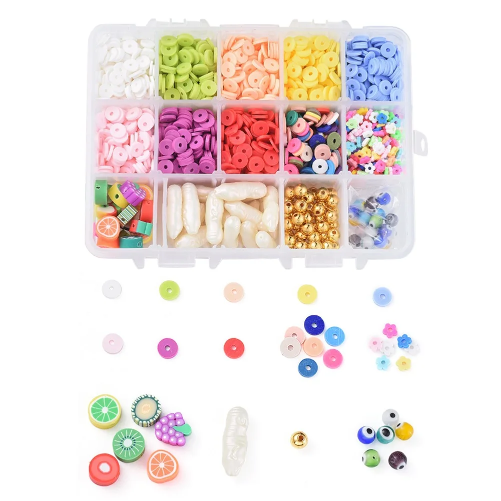 

Polymer Clay Beads Soft Pottery Spacer Bead with Pearl Metal Space Beads Demon Eye Beads Set for Jewelry Making Diy Tools