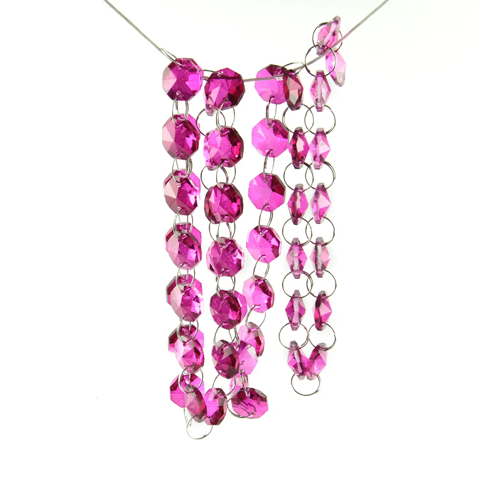 10M/50M 14mm Fuchsia Crystal Octagon Beads Strand Chandelier Lamp Chain Wedding/X-mas Tree Decoration