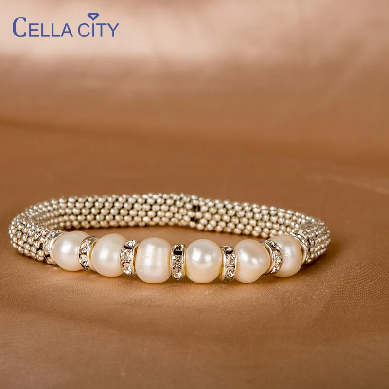 

Cellacity Punk style Silver 925 Bracelet for Women Natural Freshwater Pearl Fine Jewelry Rock Female Party Accessory Wholesale