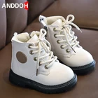 Детские кожаные зимние Ботинки Martin размеров 21-30, детская теплая флисовая обувь для мальчиков и девочек, детские повседневные Нескользящие ботинки для малышей