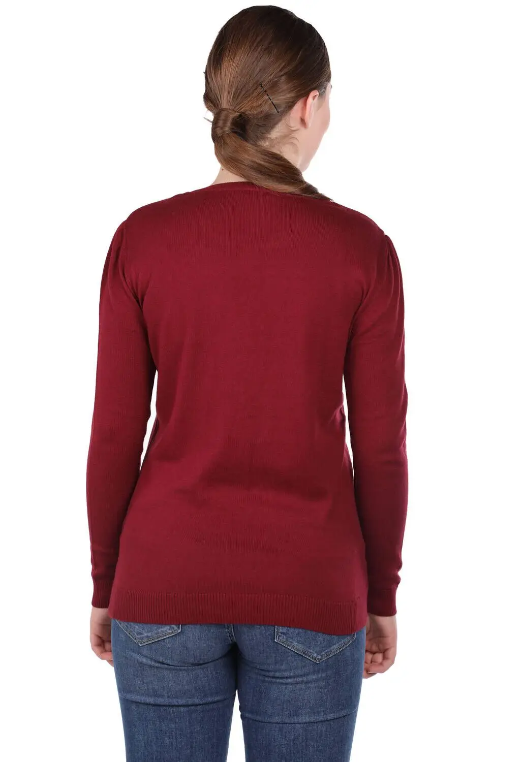 

Burgundy Crew Neck Thin Knitwear Women Sweater