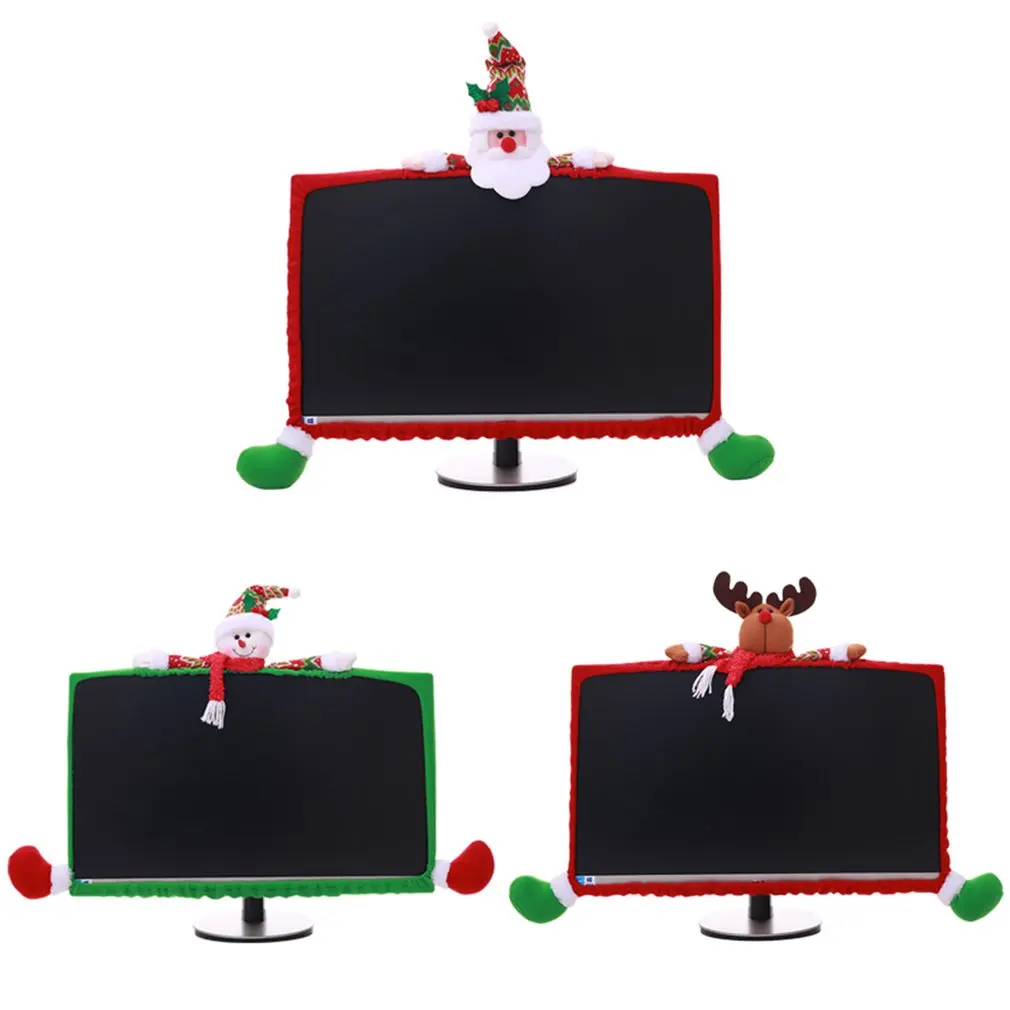 Non Woven Fabric Computer Monitor Frame Cover Christmas Decoration For Home 3D Cartoon Snowman Santa Clause Fawn Xmas Gift | Дом и сад