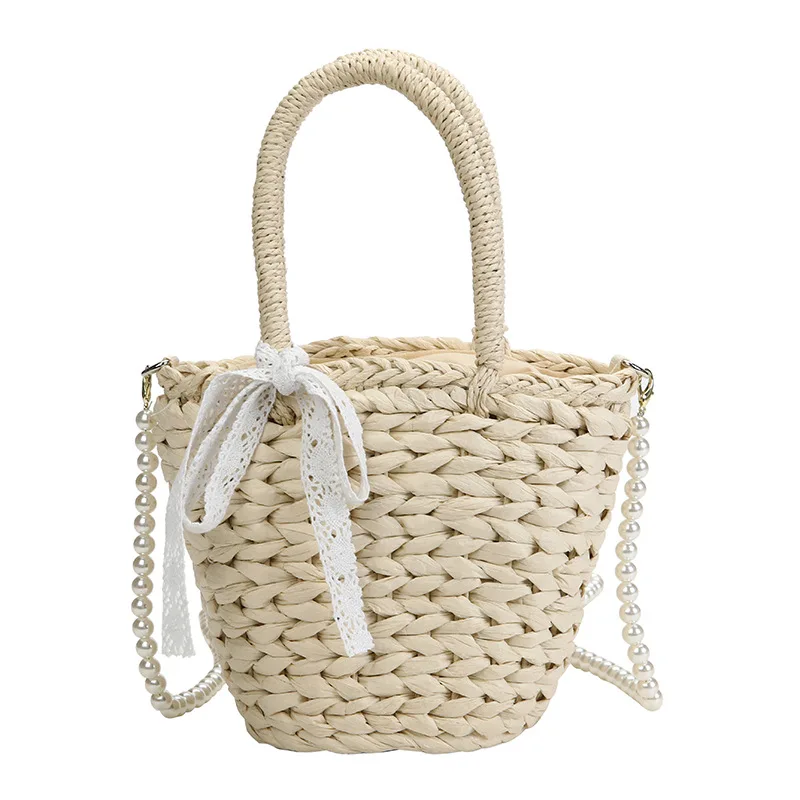 

High-quality Straw Woven Bag Women's Summer 2021 New Fashion Woven One-shoulder Handbag Western Style Pearl Chain Messenger Bag