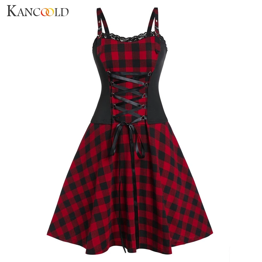 Женское клетчатое платье KANCOOLD Повседневные Вечерние платья с открытыми плечами