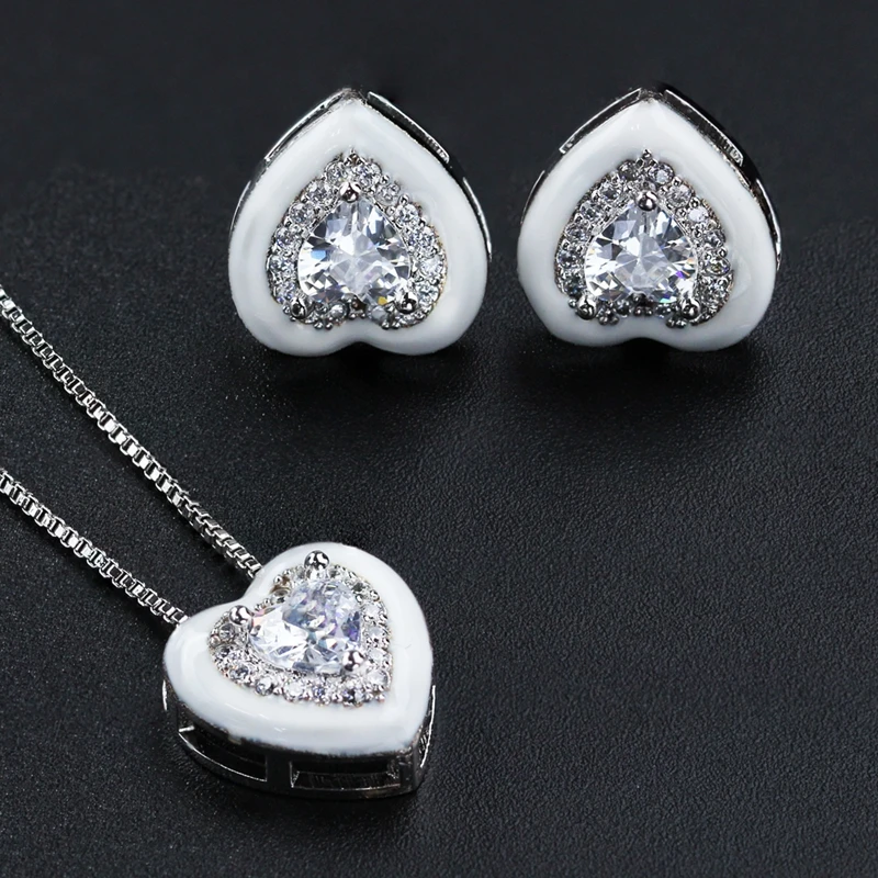 Newranos эмалированные Ювелирные наборы в форме сердца циркониевые Подвески