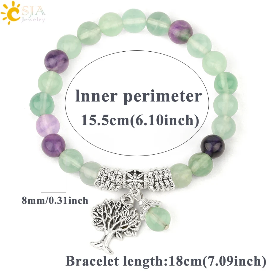 CSJA 8 мм флюорит мала бисерные браслеты натуральный камень нитка браслет для