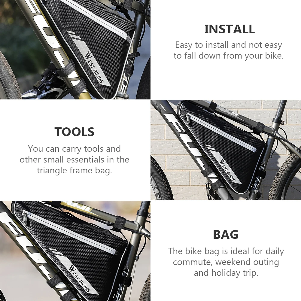

1pc Front Beam Bag Reflective Cycling Bag Triangle Bag Cycling Storage Bag for Outdoor