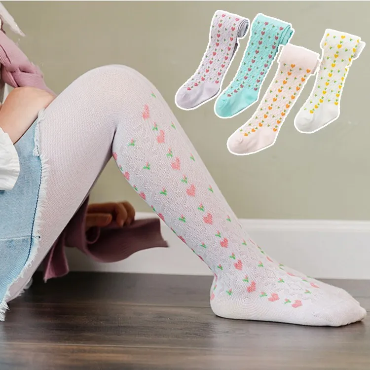 Весенние колготки для девочек цветочные модные детские чулки хлопковые