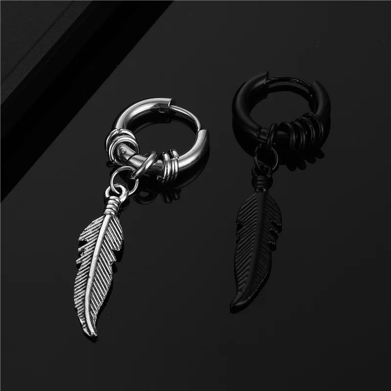 

1 piece Fashion Cross feather Stud Earrings Punk Rock Style For Women men High Quality Stainless steel Hiphop Ear Jewelry