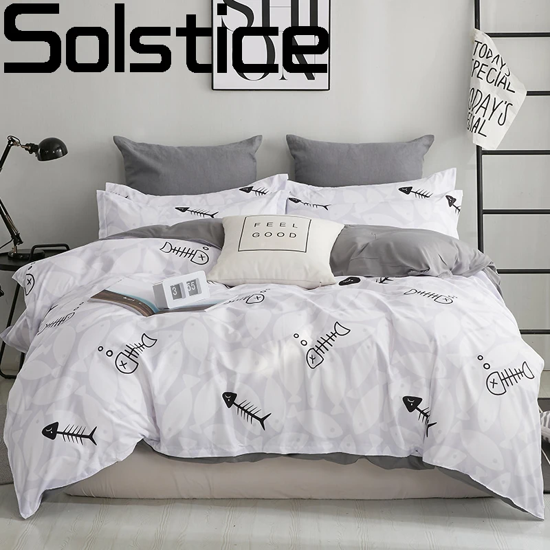 

Постельное белье черно-белого цвета, с изображением рыбьей кости Solstice, 3/4 шт.