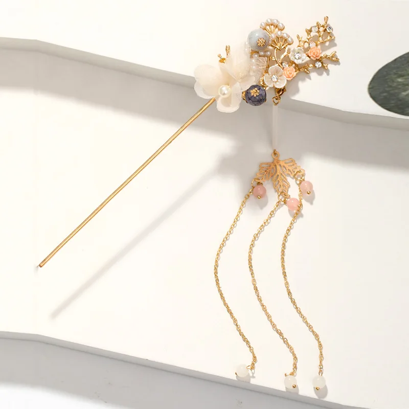 Китайский Стиль золотого цвета с кисточками шаг пожать украшения для волос Hairpeice