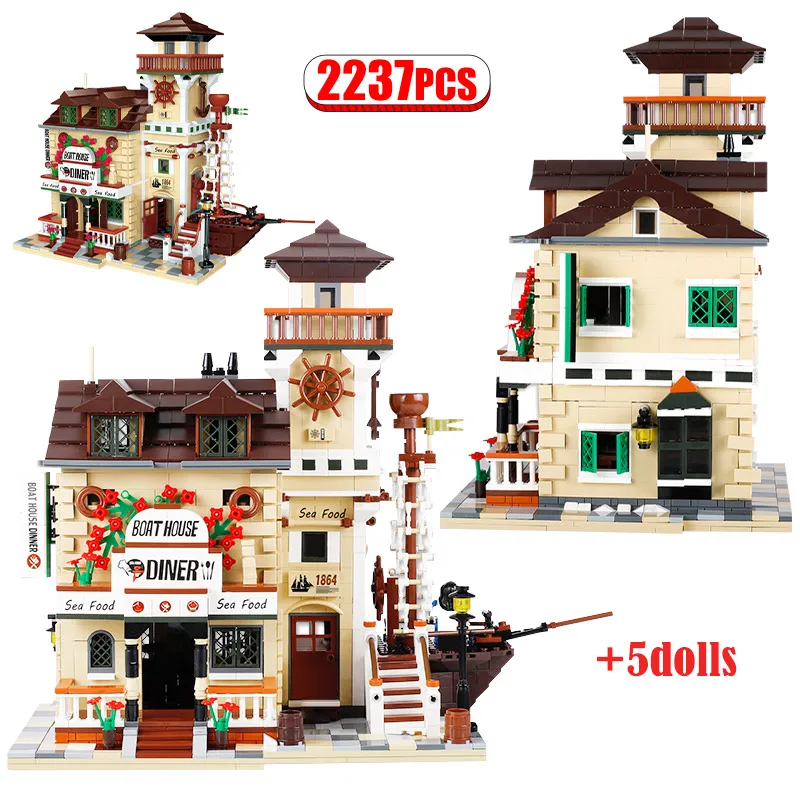 

2237pcs City Fisherman Houseboat Restaurant Building Blocks Friends House Architecture Island Bricks Toys For Children Gifts