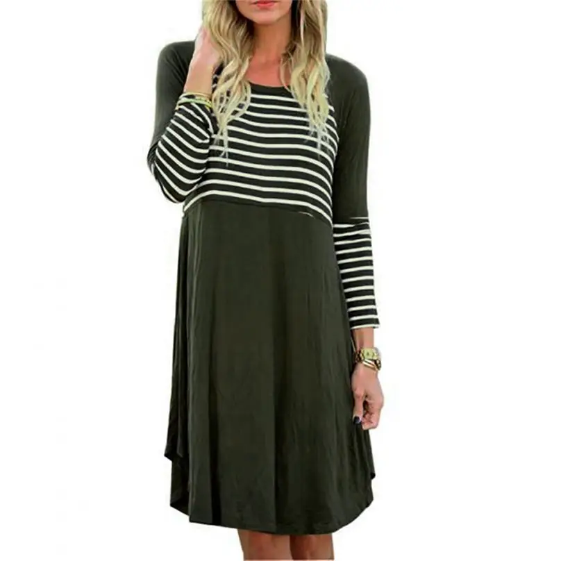 Женское платье с длинным рукавом круглым вырезом и принтом | Женская одежда